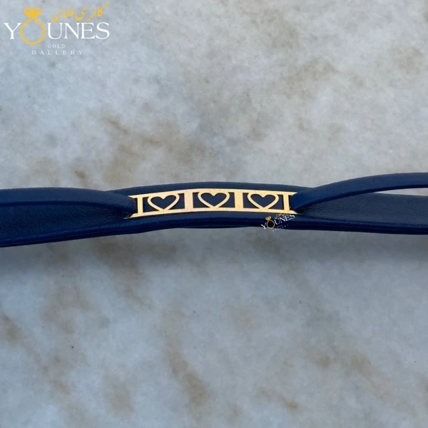 دستبند طلا زنانه چرم مستطیل قلبی